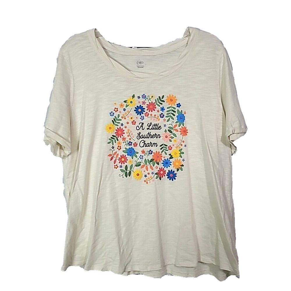 Cato Ivory Floral A Little Southern Charm Short Sleeve Top Womans Size 18/20W